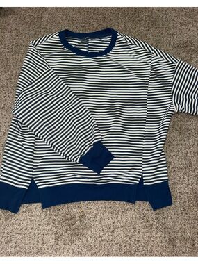 Unk Navy and White Striped Crewneck Sweater